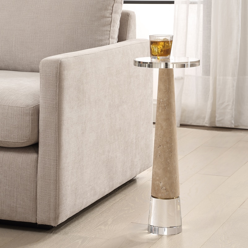 Travertine Drink Table with Crystal Top - 24"