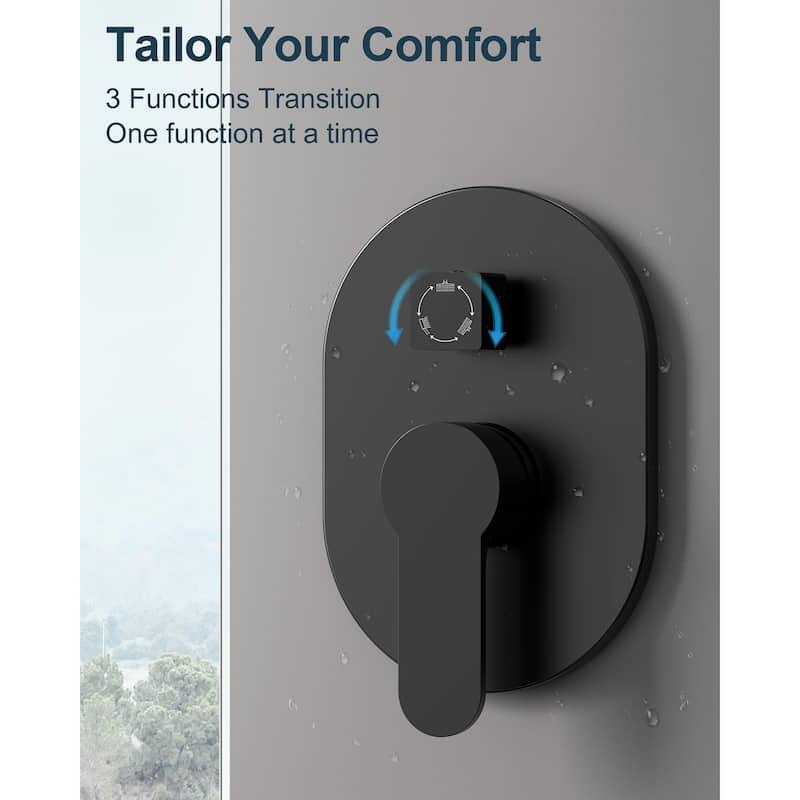 GRANDJOY Dual Heads Shower System 10" and 6" Wall Mount Rainfall Round Shower Faucet Handheld Shower Spray with Slide Bar