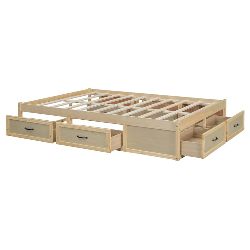 Full Size MDF Platform Bed with 6 Storage Drawers and Minimalist Design