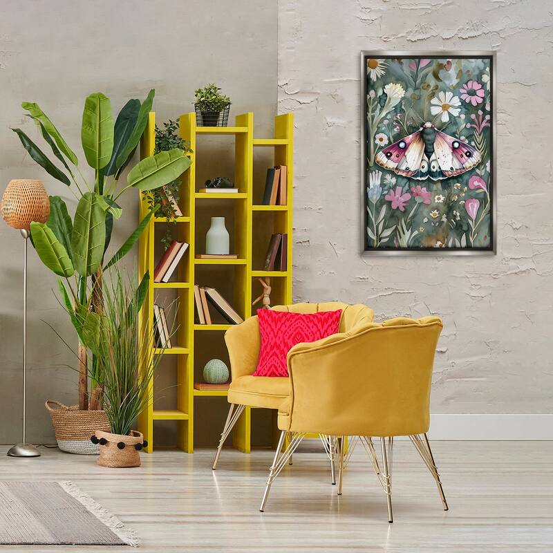 Stupell Beautiful Moth over Florals Framed Floater Canvas Wall Art Design By The Dutch Lady
