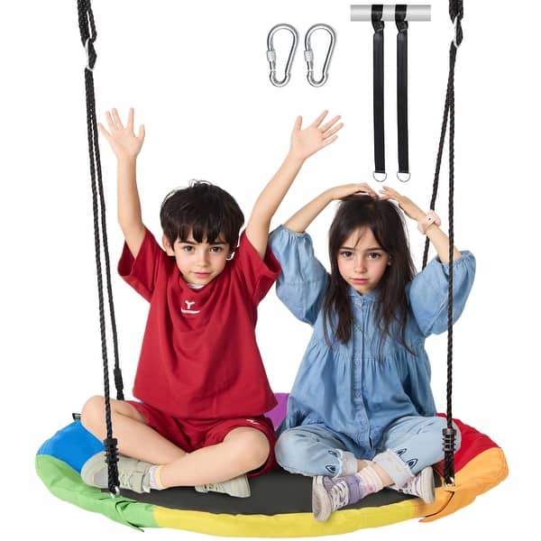 slide 2 of 7, Tree Swing, 40 Inch Saucer Swing, 750lbs Weight Capacity, 900D Oxford Fabric Swing Seat - 40 Inch 40 Inch