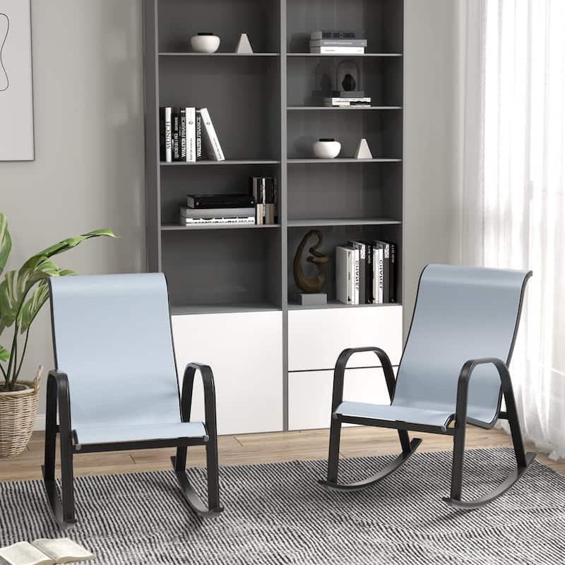 Metal Outdoor Rocking Chair, Steel Rocker Seating Outside for Front Porch, Garden, Patio, Backyard, 2PCS - Blue