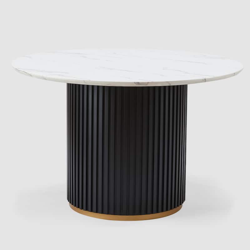 Modern Round Dining Table with Black Metal Base and Golden Trim