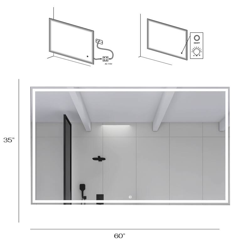 Rectangular Frameless Anti-Fog Multi-functional Wall-Mount LED Bathroom Vanity Mirror