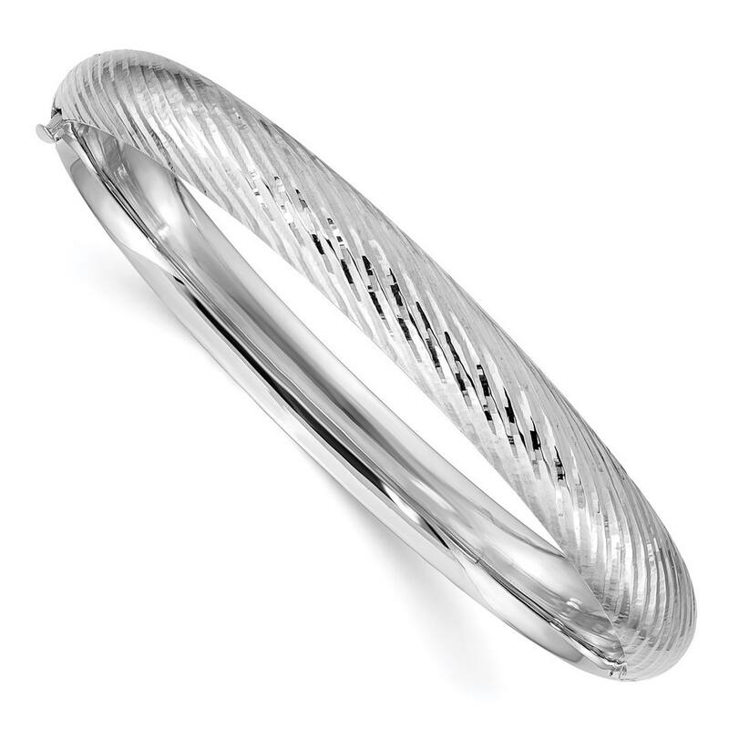 Curata 14k White Gold 5/16 Textured Cuff Stackable Bangle Bracelet