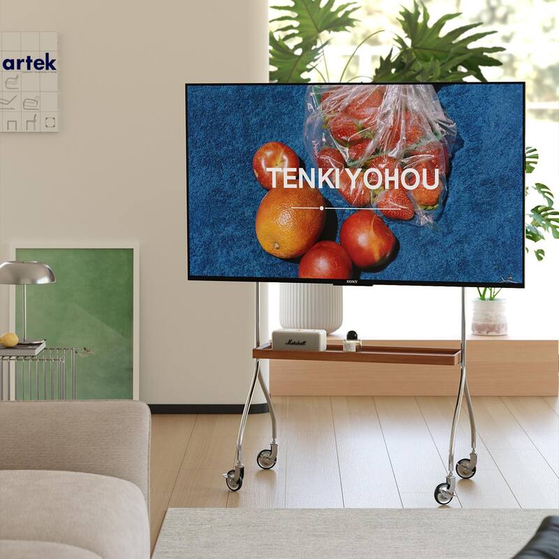 Walk around the TV stand with an antique, brown movable stand for a floor-standing display TV cabinet and projection TV stand