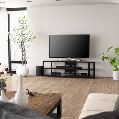 70-Inch Extra-Wide Glass and Metal TV Stand with Open Glass Shelves, for TVs up to 85"