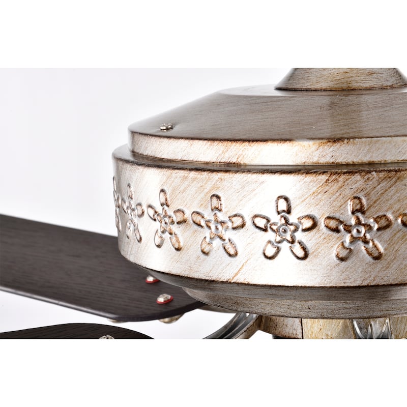 Kannon 52 Inch Ceiling Fan Antique Silver Finish Shabby Chic Style with Remote