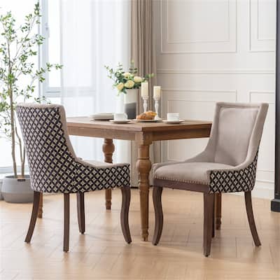 Set of 2 Patterned Upholstered Kitchen Dining Chairs with Wood Legs