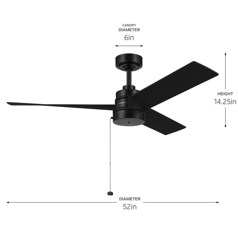 52 Inch Spyn Lite Fan in Black with Black Blades