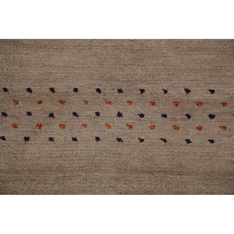 Tribal Gabbeh Oriental Rug Hand-Knotted Beige Modern Wool Carpet - 5'7" x 7'11"