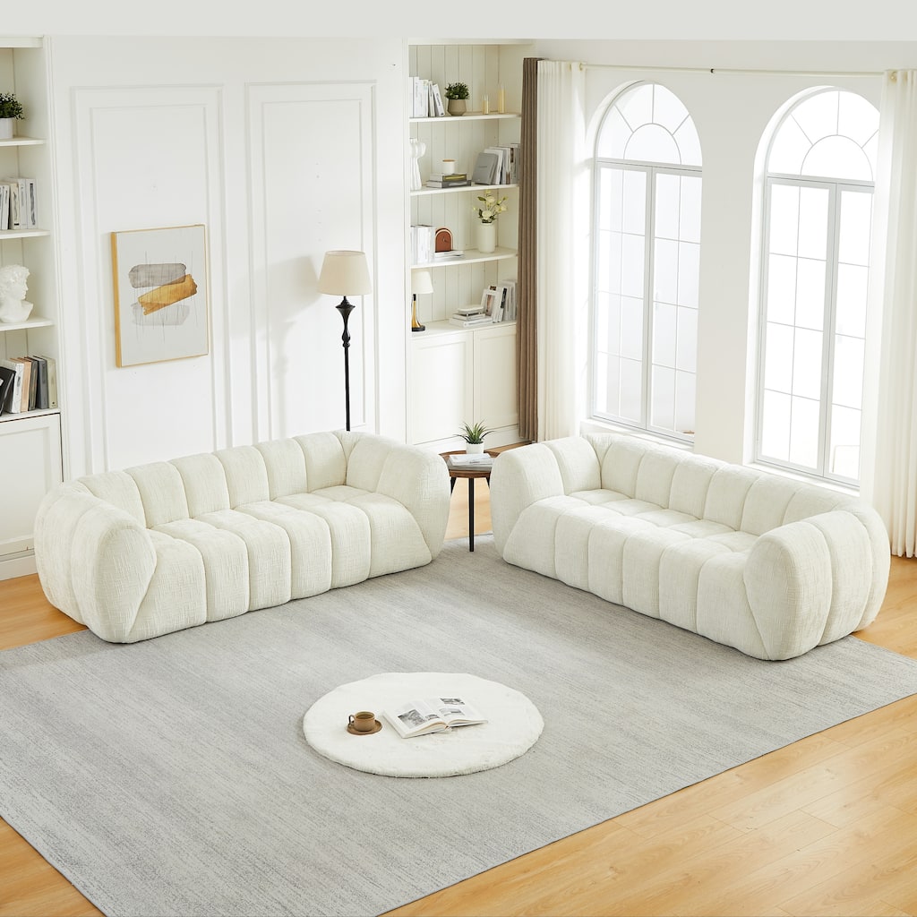 Roomfitters 2-Piece Chenille Foam Sofa Set, Modern Low Profile Modular Sectional Couch for Large Living Room