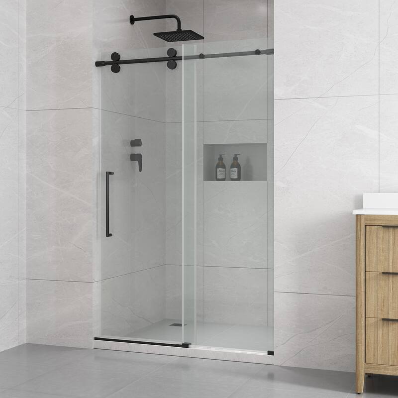 Reva Frameless Sliding Clear Alcove Shower Door Black - 48" - Black
