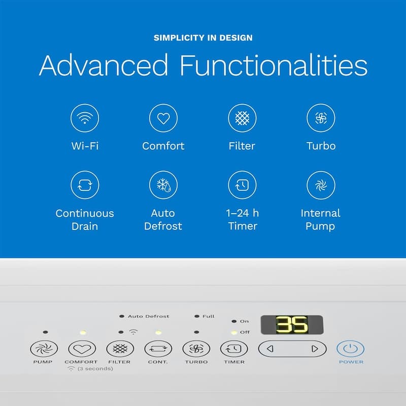 hOmeLabs 50 Pint Wi-Fi Dehumidifier with Pump, Up to 7,000 Sq Ft (MAX 120 Pint at 95°F, 90% RH) - For Rooms, Offices, Basements