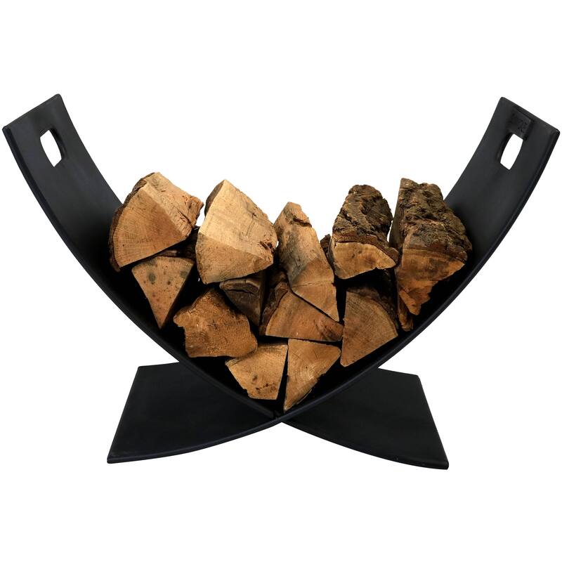 Log Rack 30" Black Steel Holder Firewood Storage Fireplace Accessory