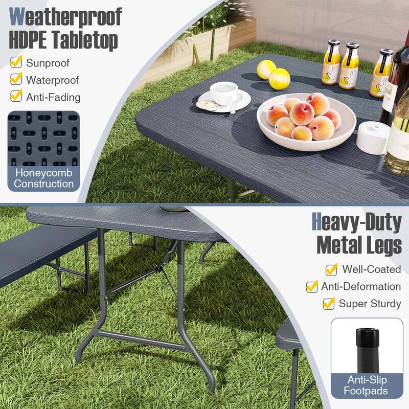 Costway 3 PCS Folding Picnic Table Set with 6 ft Table & 2 Benches - See Details
