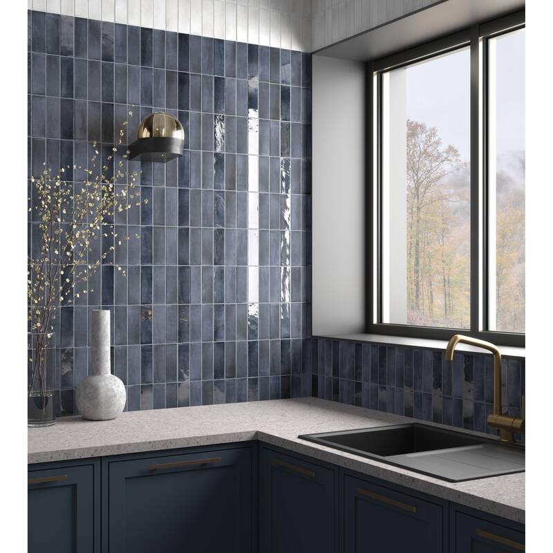 Merola Tile Coco Glossy Blue Night 2" x 5-7/8" Porcelain Wall Tile - Case (66 Tiles)