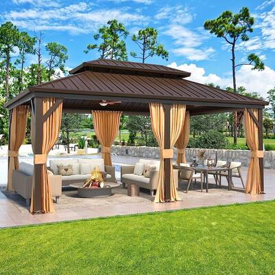 Outdoor Hardtop Gazebo with Galvanized Steel Double Roof & Aluminum Frame, Outdoor pergola with Premium Curtains and Nettings