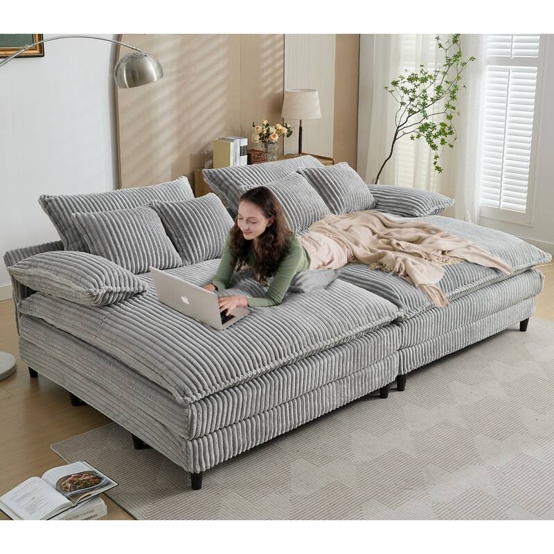 Ergonomic Oversized Chaise Longue Chair, Corduroy Deep Seat Sofa chair with 2 Pillows and Armrests,Four gears can be adjusted,