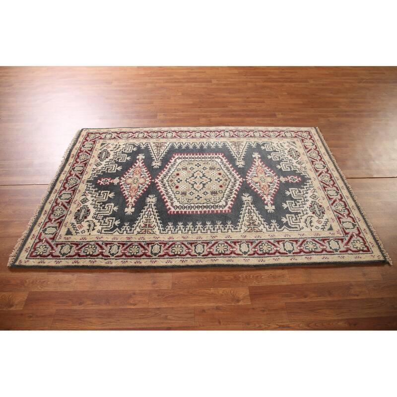 Geometric Heriz-Serapi Accent Rug Hand-Knotted Oriental Wool Carpet - 4'0"x 6'0"