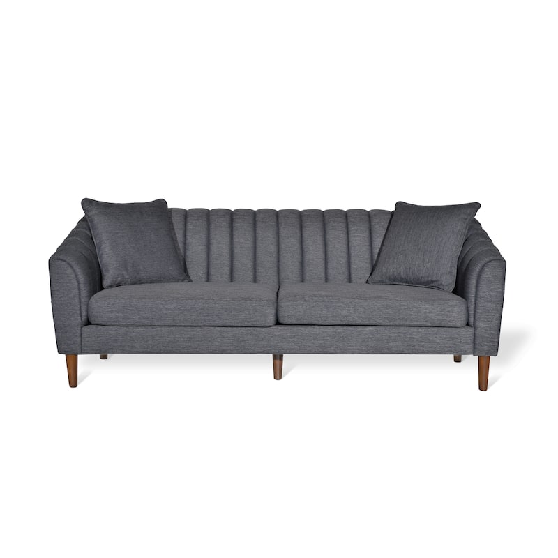 Roomfitters Modern Velvet 3-Seater Sofa with Channel Tufting and Plush Cushions for Living Room