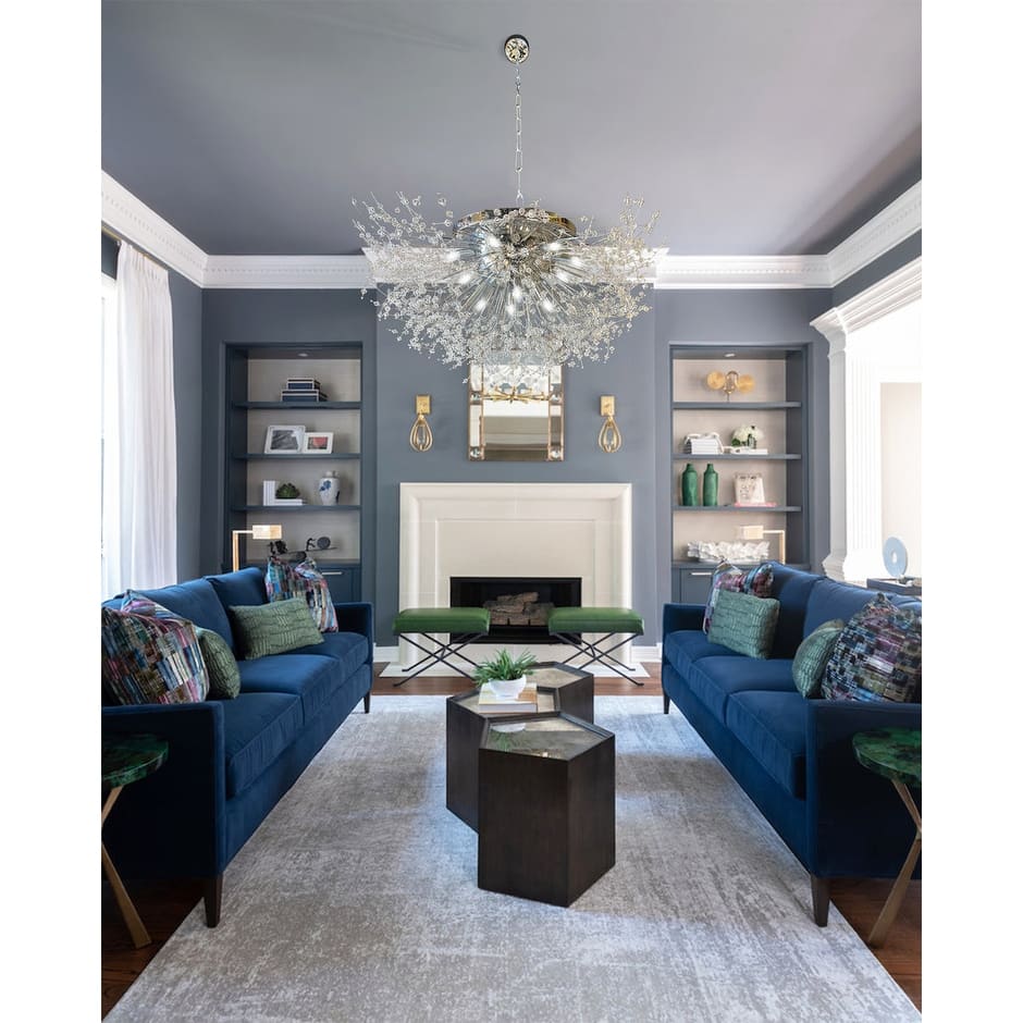 Starburst Chandelier flush Mount Ceiling Light Crystal 30" W