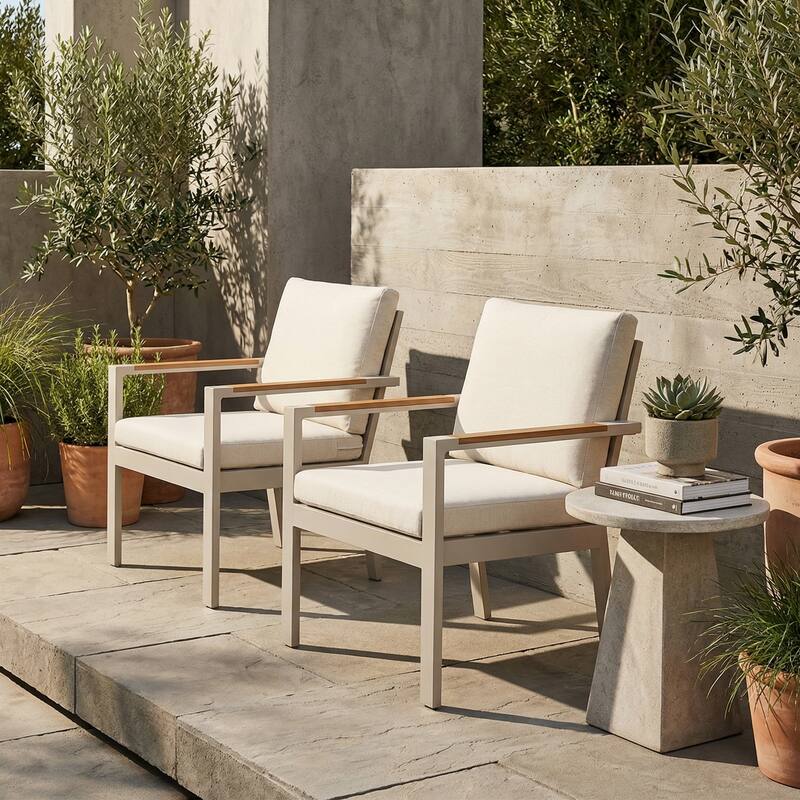 Outdoor Aluminum Dining Chair, Rust-Proof Patio Dining Chairs with Removable Cushions & Faux Wood Armrests