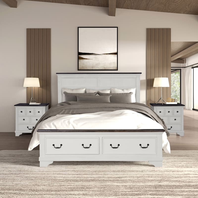 Furniture of America Eryndor Modern Farmhouse 3-Piece White Solid Wood Platform Bedroom Set - Queen