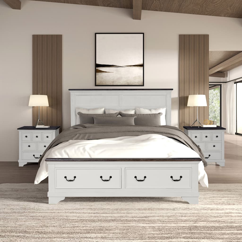 Furniture of America Eryndor Modern Farmhouse 3-Piece White Solid Wood Platform Bedroom Set