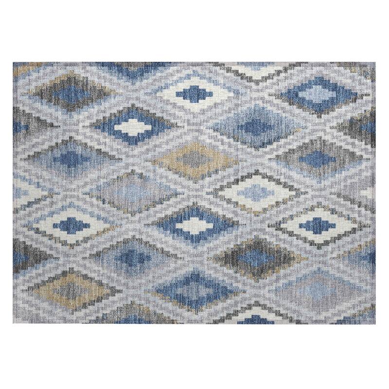 Machine Washable Indoor/ Outdoor Global Geo Chantille Rug