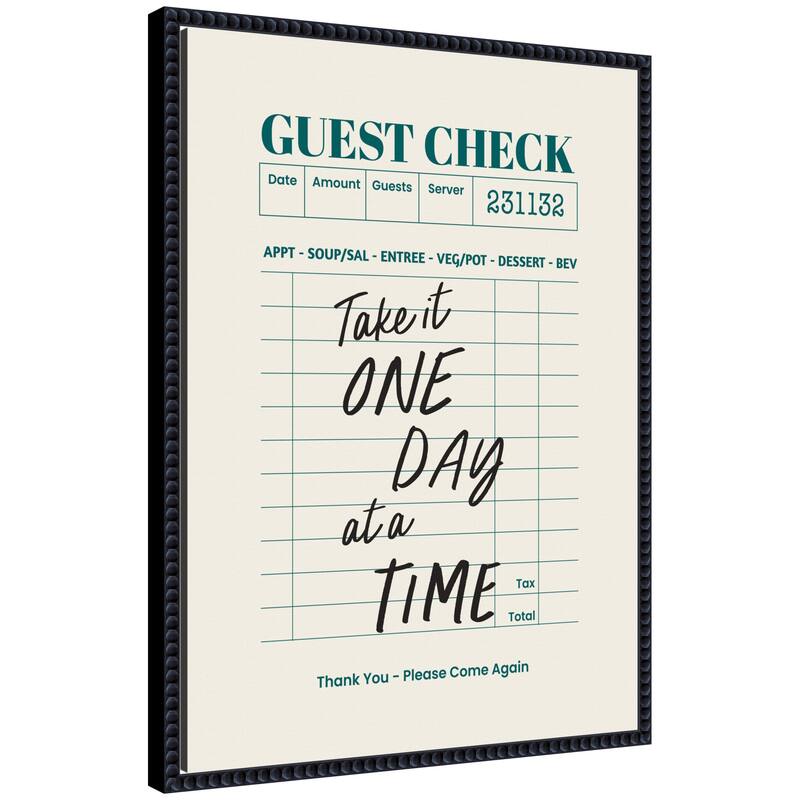 Kate and Laurel Guest Check One Day At A Time by The Creative Bunch Studio Framed Canvas Wall Art Print - 18 x 24 - Black