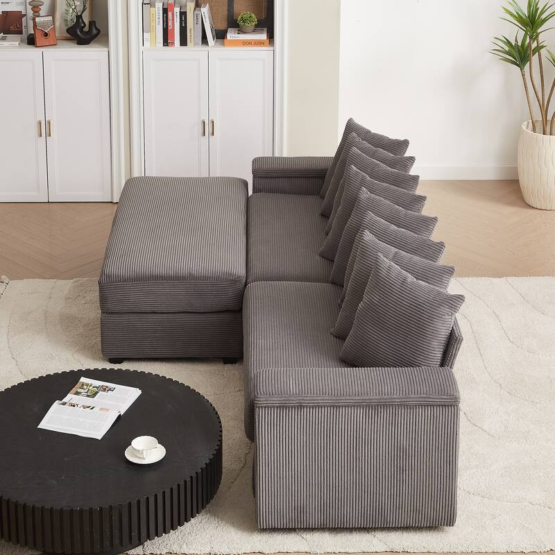 Modern L Shaped Sectional Sofa with Armrest Storage and Movable Ottoman for Living Room and Guest Room