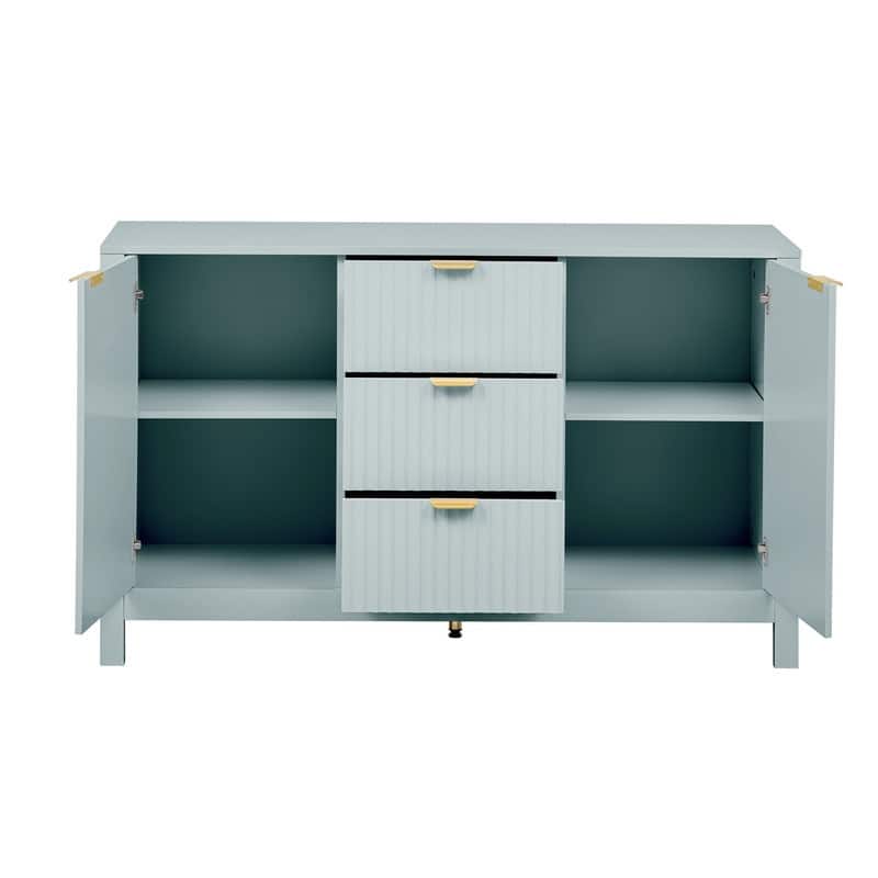 Entryway Buffet Cabinet with Wave 2-Door and 3 Drawers, Adjustable Shelves for Stylish Storage
