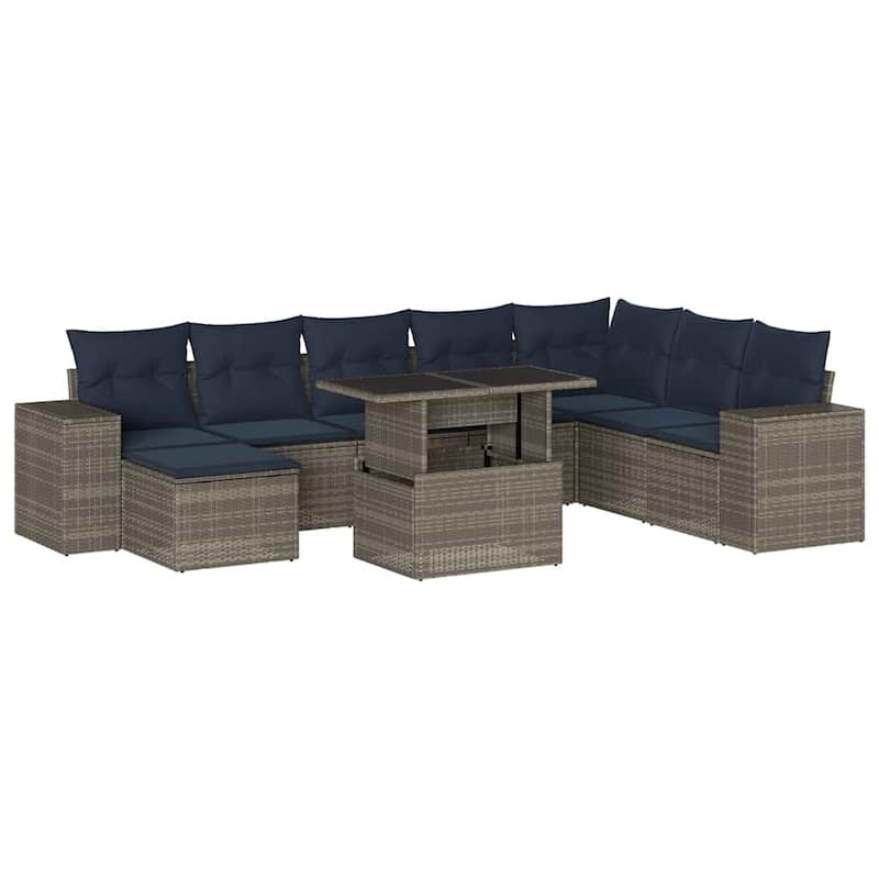 vidaXL Patio Sofa Set with Cushions Table and Couches 9 Piece Poly Rattan - 24.4" x 24.4" x 27.2"