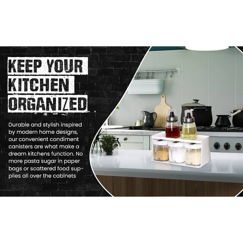 YBM Home Clear Condiment Canisters Pots with Lids and Spoons