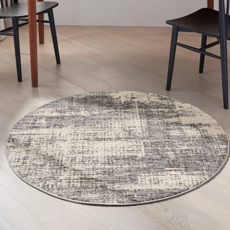 Calvin Klein Rush Abstract Modern Neutral Area Rug - 4' x Round - Grey/Beige - Rectangle