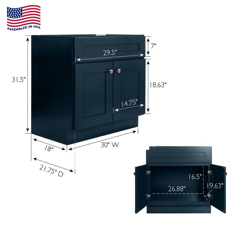 Brookings 30 Inch Fully Assembled Bathroom Vanity