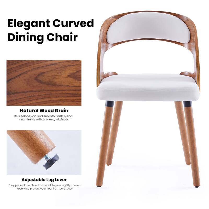 Wood Dining Chairs, Set of 2 Modern Upholstered Dining Chairs with Curved Backrest for Kitchen, Dining Room, Living Room