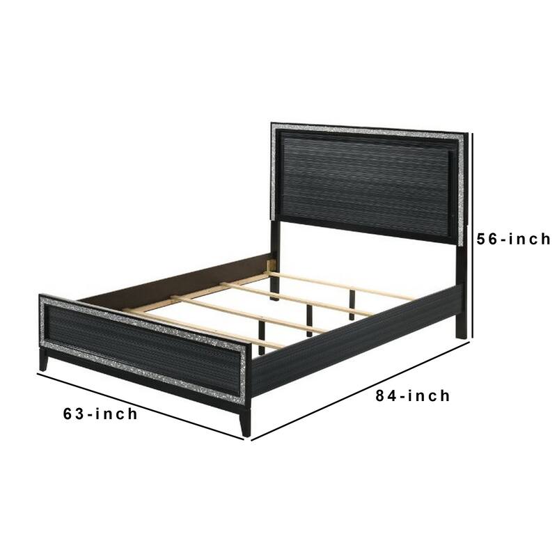 Queen Bed with LED Headboard and Shimmering Trim, Black