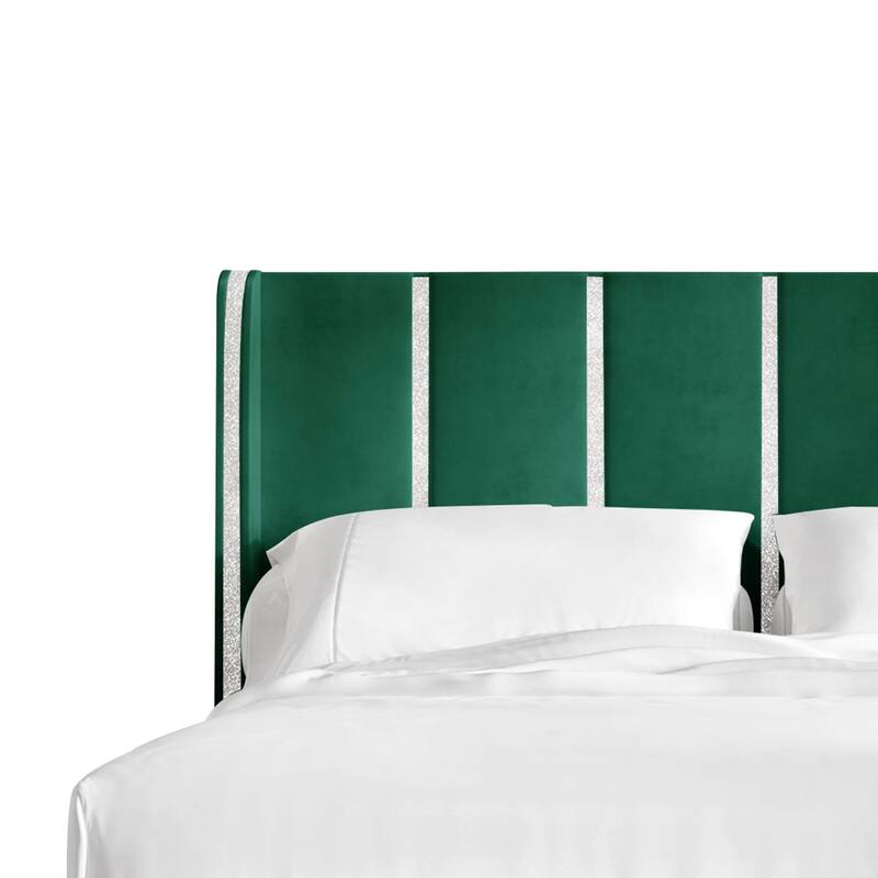 CraftPorch Luxurious Crystal Diamond Strip Velvet Upholstered Bed