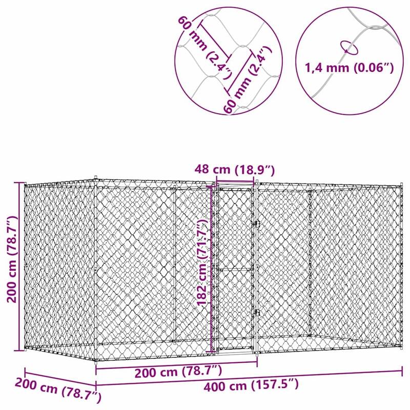 Dog Cage Silver 400/600/800 x 200 x 256 cm Galvanised Steel