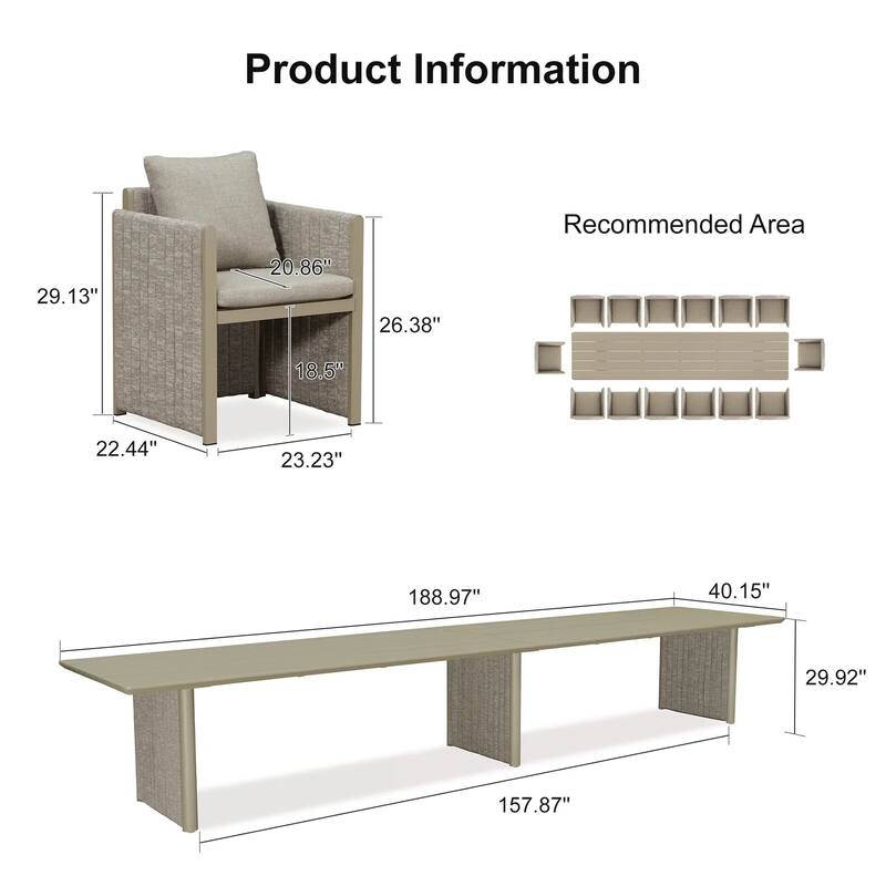 PURPLE LEAF Sanori Patio Dining Set Modern Large Weather-Resistant Table and Aluminum Chairs Beige for Garden Backyard Kitchen