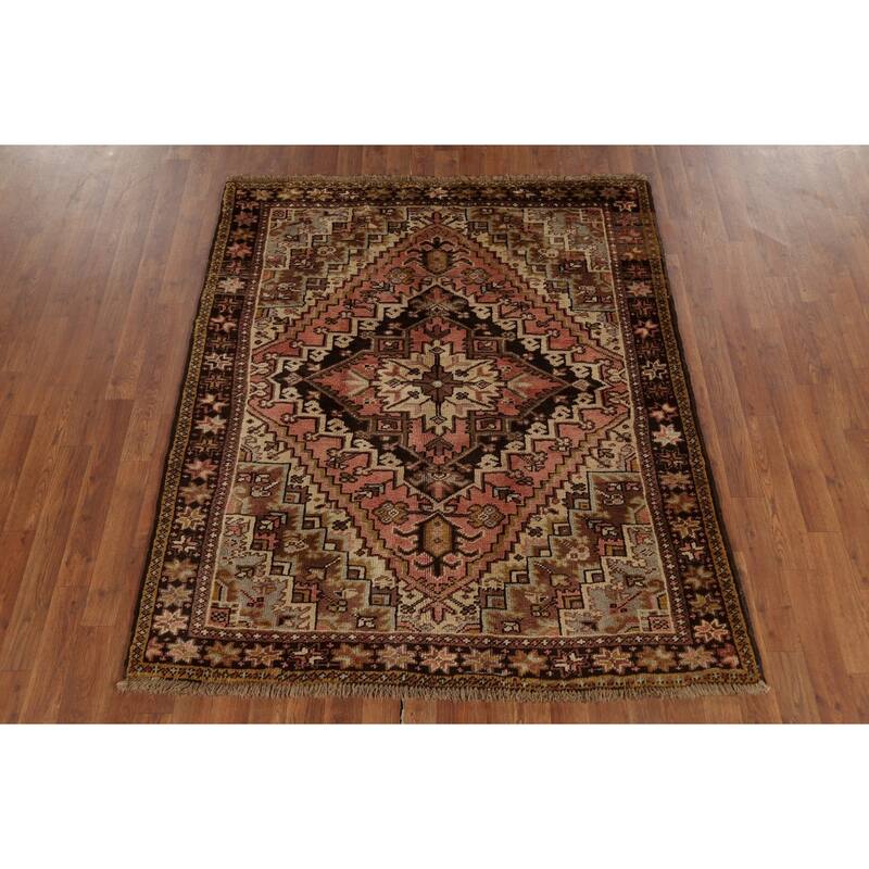 Geometric Heriz Persian Square Area Rug Handmade Wool Carpet - 4'7"x 5'5"