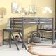 preview thumbnail 1 of 5, Gray Pine Wood Loft Bed with Platform & Ladder, Safety Rails, Easy Assembly Full - Gray