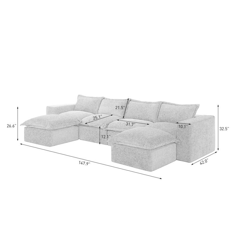 Chenille No Assembly Modular Sectional Sofa Cloud Couch with Ottoman