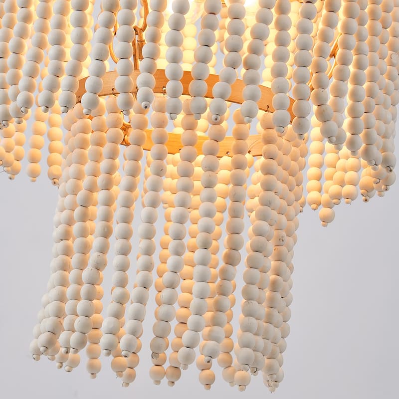 Bohemian Tiered Wood Beads Shade 9-Light Coastal Chandelier Light
