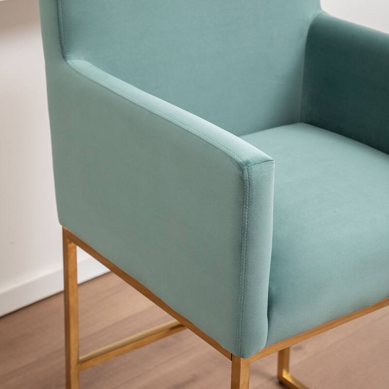 SEYNAR Mid Century Modern Velvet Accent Armrest 27-inch Tall Bar Stool Set of 2 with Metal Frame