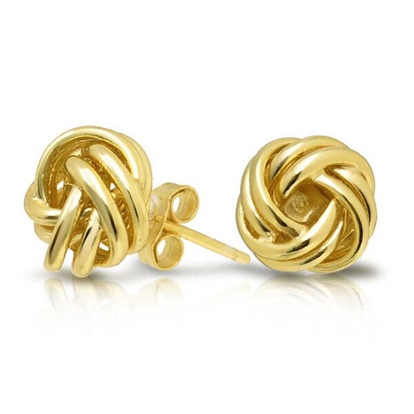 Woven Twisted Rope Love Knot Stud Earrings For Women 14k Gold Plated 925 Sterling Silver