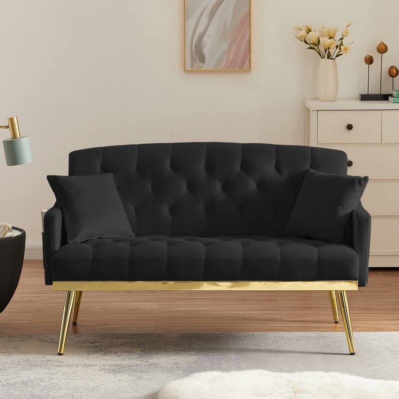 55.5″ Velvet 2-Seater Sofa with 2 Pillows, Contemporary Style & Easy Assembly - Black
