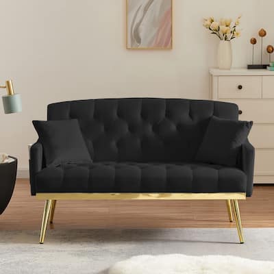 55.5″ Velvet 2-Seater Sofa with 2 Pillows, Contemporary Style & Easy Assembly